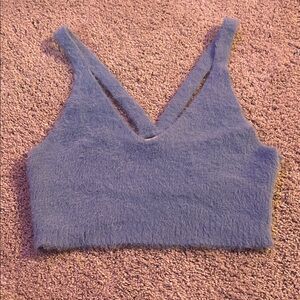 Chic Blue Fuzzy Knit Crop Top
